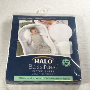 New Halo BassiNest Sleeper Fitted Sheet 100% Organic Cotton White